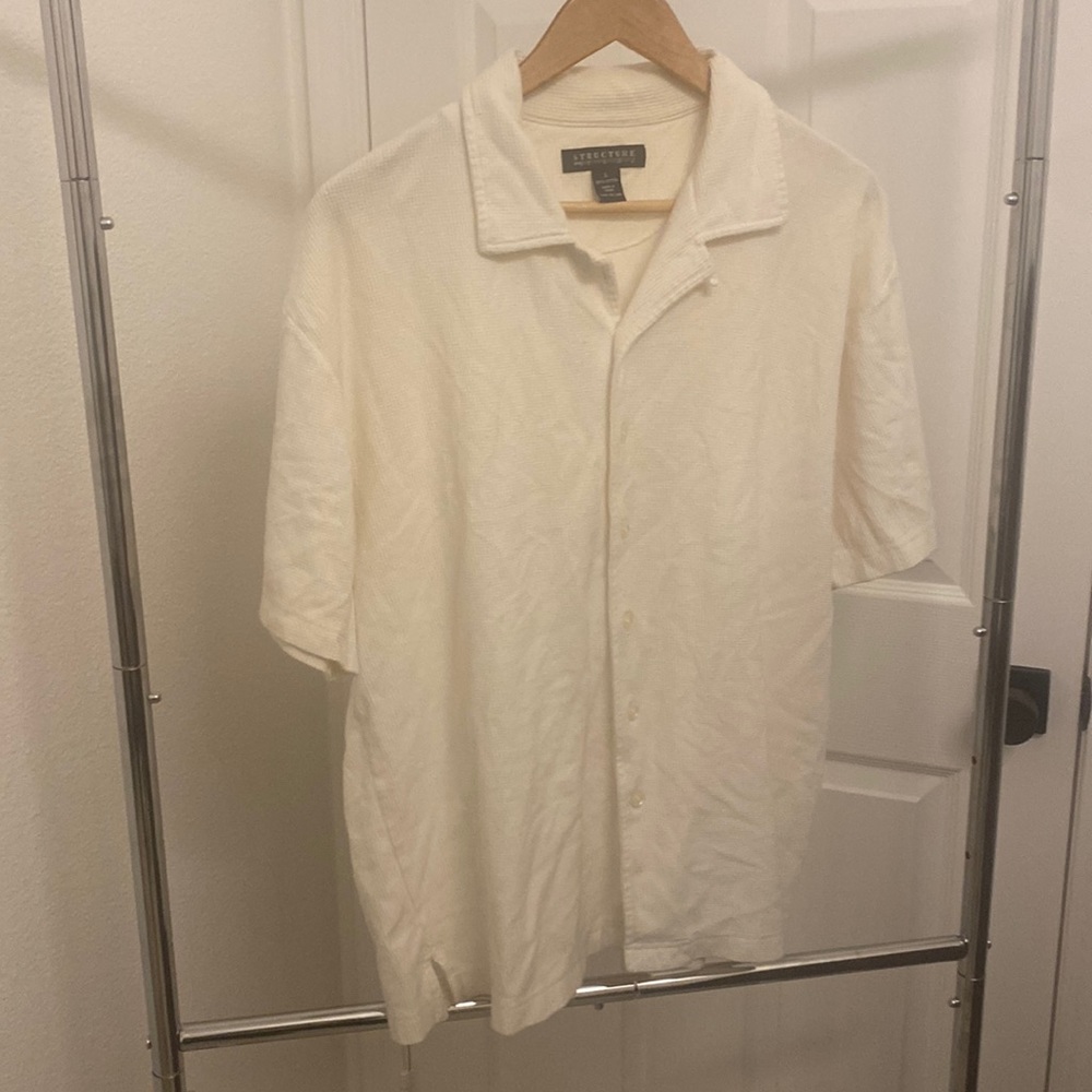 Thick collar cream button down shirt